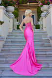 Juliet Satin Strapless Corset Gown with Front Slit and Lace-Up Back JT2674R Pink