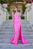 Juliet Satin Strapless Gown with Sculpted Bodice and High Side Slit JT2673R Pink