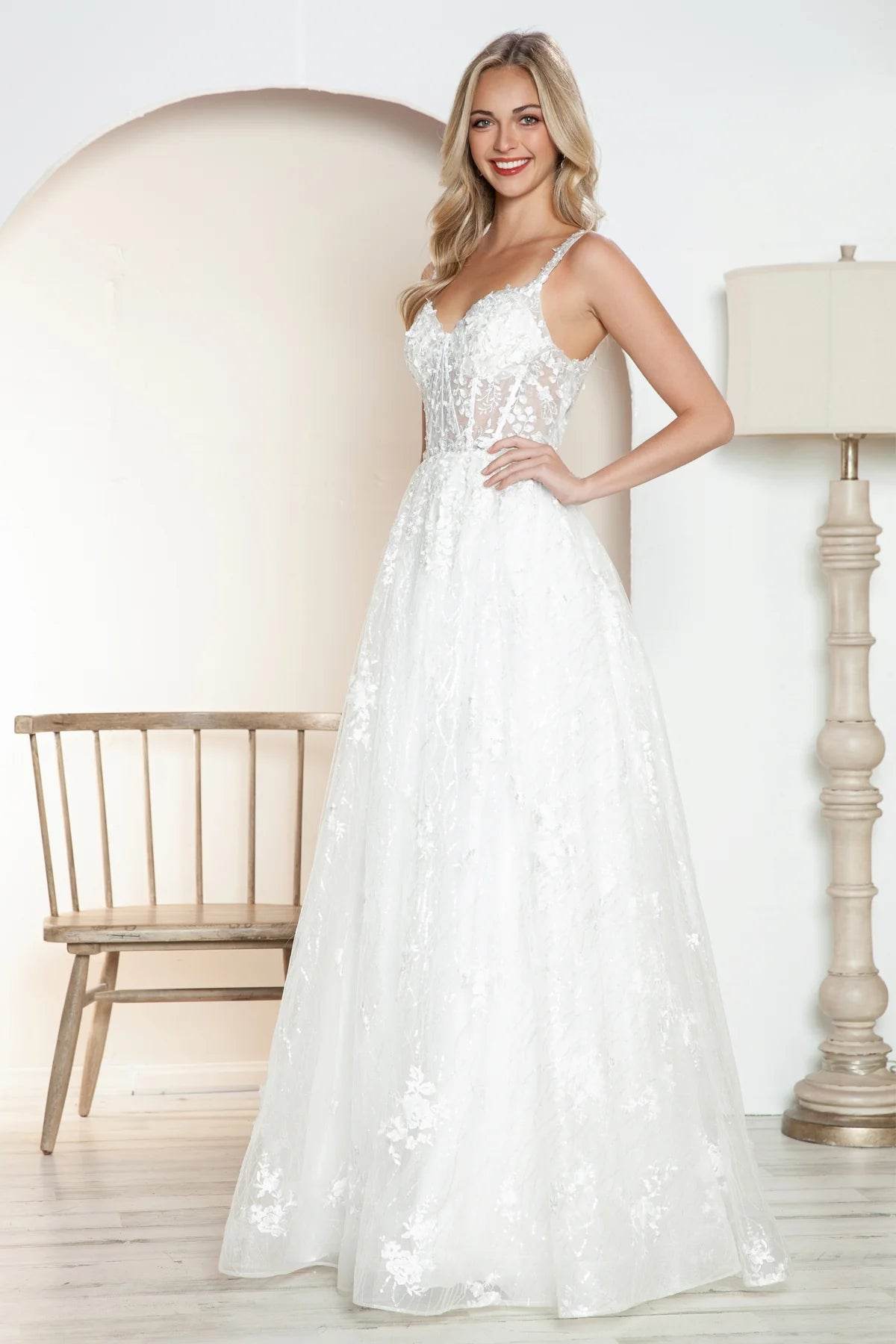 Juliet Sleeveless A-Line Skirt Floral Corset and Straps Wedding Dress - JT2495AW - Rosa Apparel