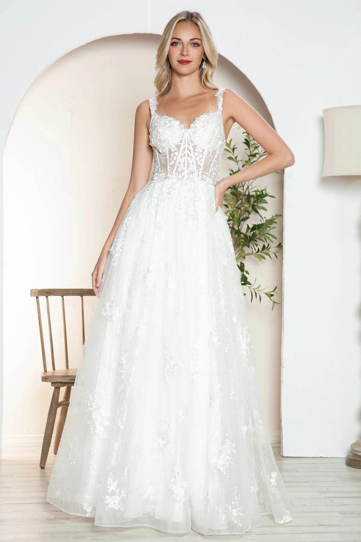 Juliet Sleeveless A-Line Skirt Floral Corset and Straps Wedding Dress - JT2495AW - Rosa Apparel