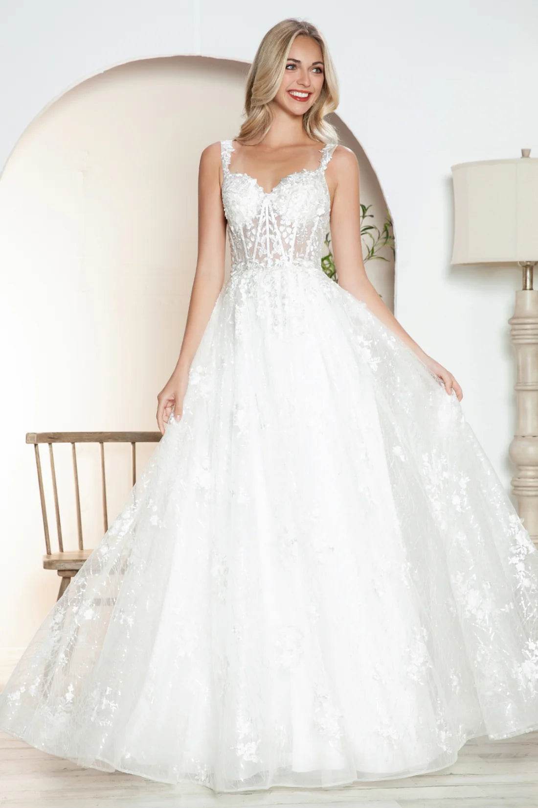 Juliet Sleeveless A-Line Skirt Floral Corset and Straps Wedding Dress - JT2495AW - Rosa Apparel
