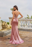 Juliet Spaghetti-Strap Fitted Rhinestone Bodice Gown with High Slit JT2655S Rose Gold