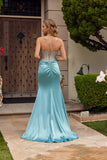 Juliet Spaghetti-Strap Fitted Rhinestone Bodice Gown with High Slit JT2655S Sea Green