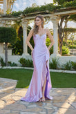 Juliet Spaghetti Strap Gown with Jeweled Neckline and Ruching JT2686A Lilac