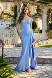 Juliet Spaghetti Strap Gown with Jeweled Neckline and Ruching JT2686A Perry Blue