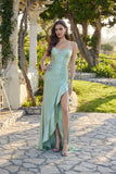 Juliet Spaghetti Strap Gown with Jeweled Neckline and Ruching JT2686A Sage Green