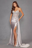 Juliet Spaghetti Strap Sweetheart Neckline Sequin High Slit Evening Gown - JT2535K - Rosa Apparel