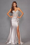 Juliet Spaghetti Strap Sweetheart Neckline Sequin High Slit Evening Gown - JT2535K - Rosa Apparel