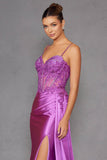 Juliet Spaghetti Strap Sweetheart Neckline Sequin High Slit Evening Gown - JT2535K - Rosa Apparel