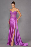 Juliet Spaghetti Strap Sweetheart Neckline Sequin High Slit Evening Gown - JT2535K - Rosa Apparel