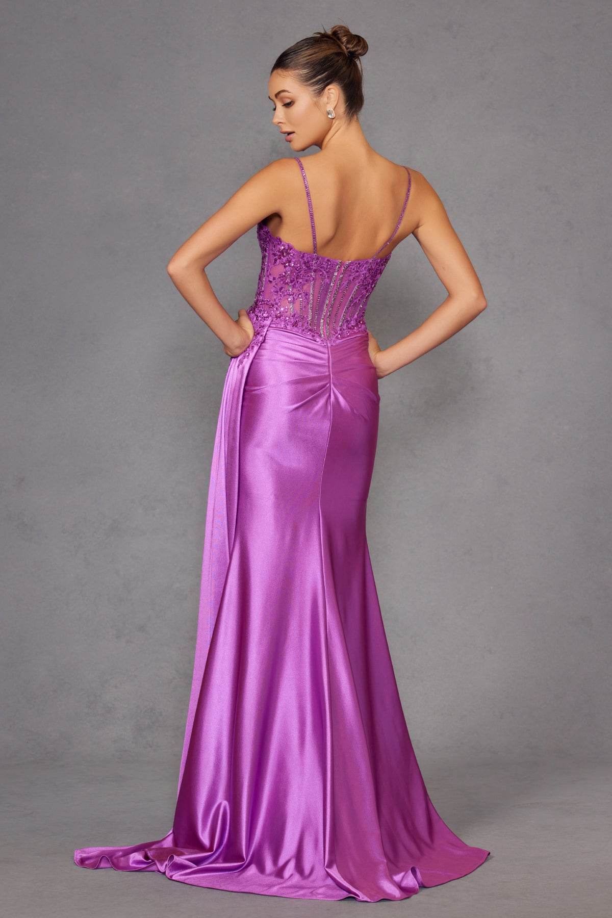 Juliet Spaghetti Strap Sweetheart Neckline Sequin High Slit Evening Gown - JT2535K - Rosa Apparel