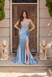 Juliet Stone Corset Strapless High-Slit Gown JT2654K