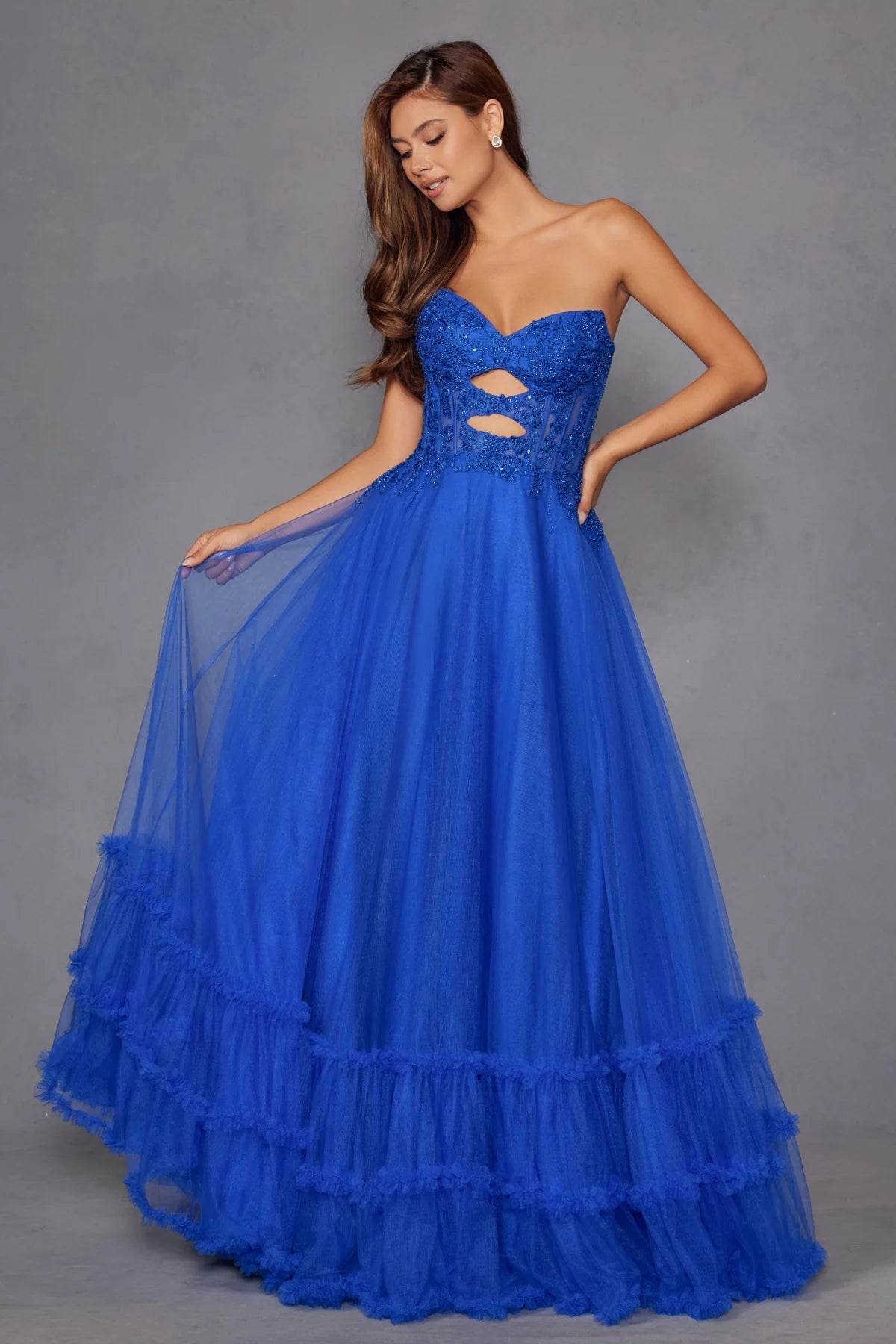 Juliet Strapless A-line Ruffled Gown JT2561S - Rosa Apparel