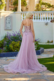 Juliet Strapless Beaded Corset A-Line Gown with Flowing Tulle Skirt and Front Slit JT2640G Rose