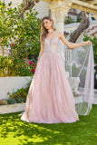Juliet Strapless Corset Ball Gown with Beaded Tulle Skirt and Detachable Scarf JT2620U Blush