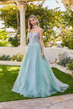 Juliet Strapless Corset Ball Gown with Beaded Tulle Skirt and Detachable Scarf JT2620U Sage Green