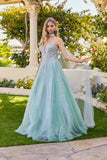 Juliet Strapless Corset Ball Gown with Beaded Tulle Skirt and Detachable Scarf JT2620U Sage Green
