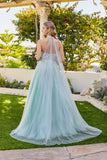 Juliet Strapless Corset Ball Gown with Beaded Tulle Skirt and Detachable Scarf JT2620U Sage Green