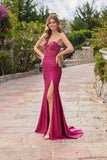 Juliet Strapless Corset Gown with Directional Beading and High Slit JT2635G Pink