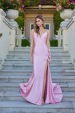 Juliet Strapless Corset Gown with Ruching and Side Slit JT2676R Baby Pink