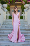 Juliet Strapless Corset Gown with Ruching and Side Slit JT2676R Baby Pink