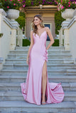 Juliet Strapless Corset Gown with Ruching and Side Slit JT2676R Baby Pink