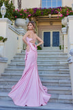Juliet Strapless Corset Gown with Ruching and Side Slit JT2676R Baby Pink
