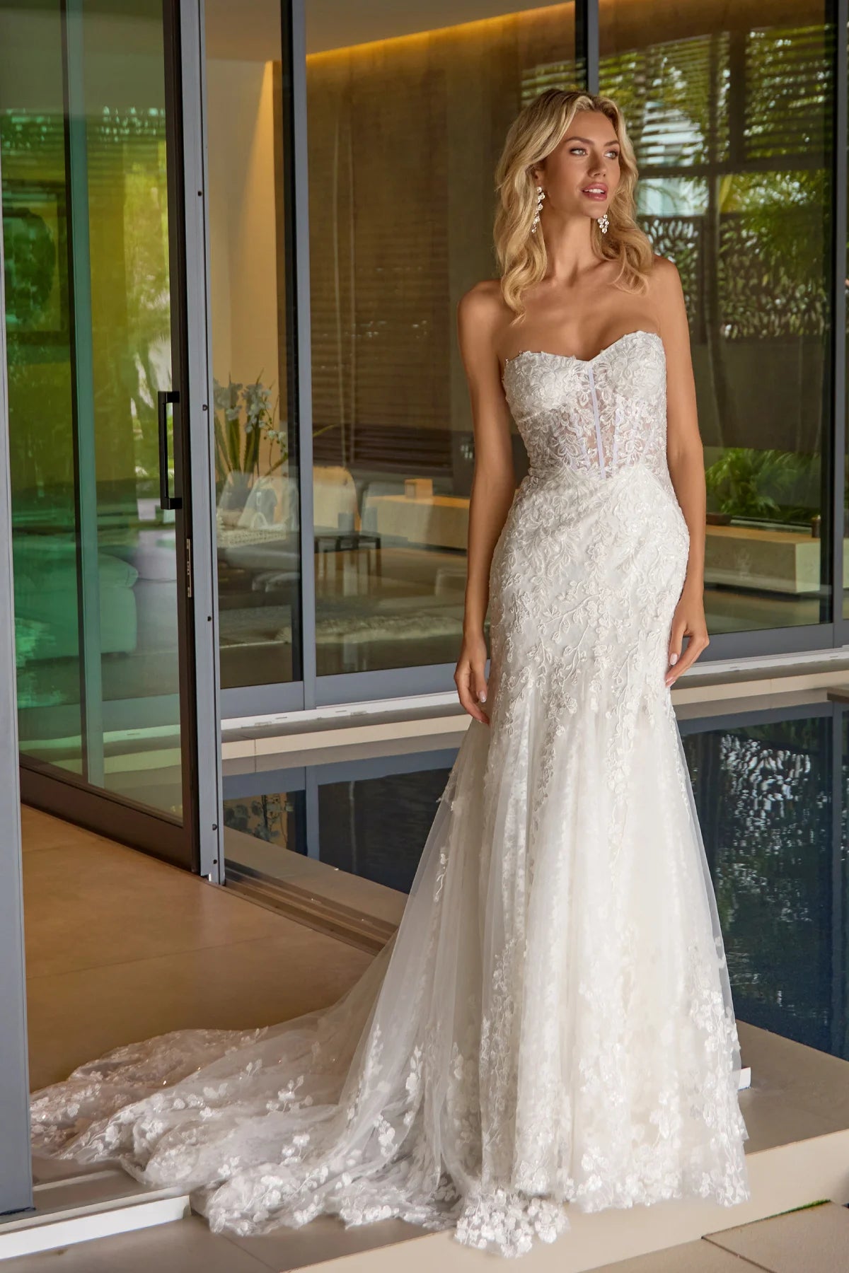 Juliet Strapless Floral Lace Mermaid Wedding Dress JT2666SW