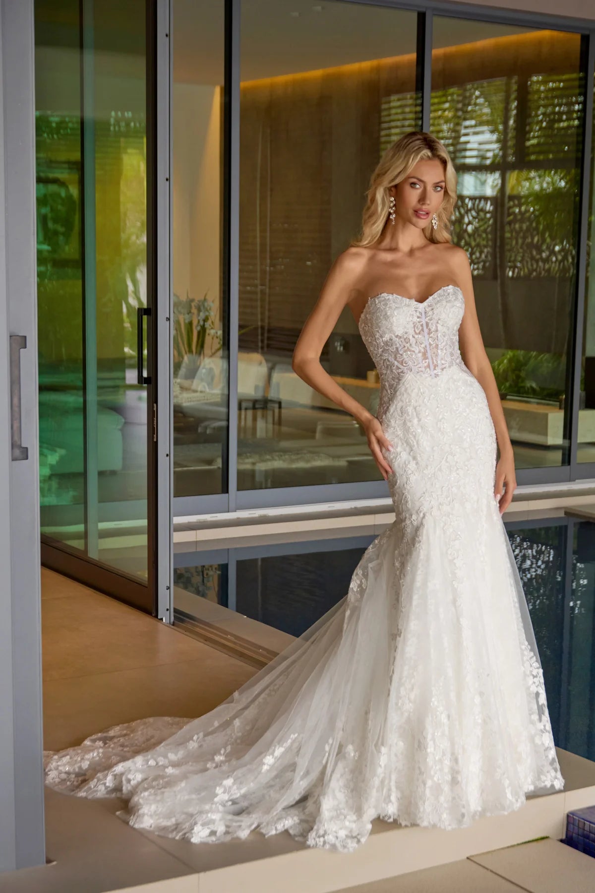 Juliet Strapless Floral Lace Mermaid Wedding Dress JT2666SW
