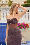 Juliet Strapless Sequined Gown with Straight Floor Hem JT2694A Espresso Shine