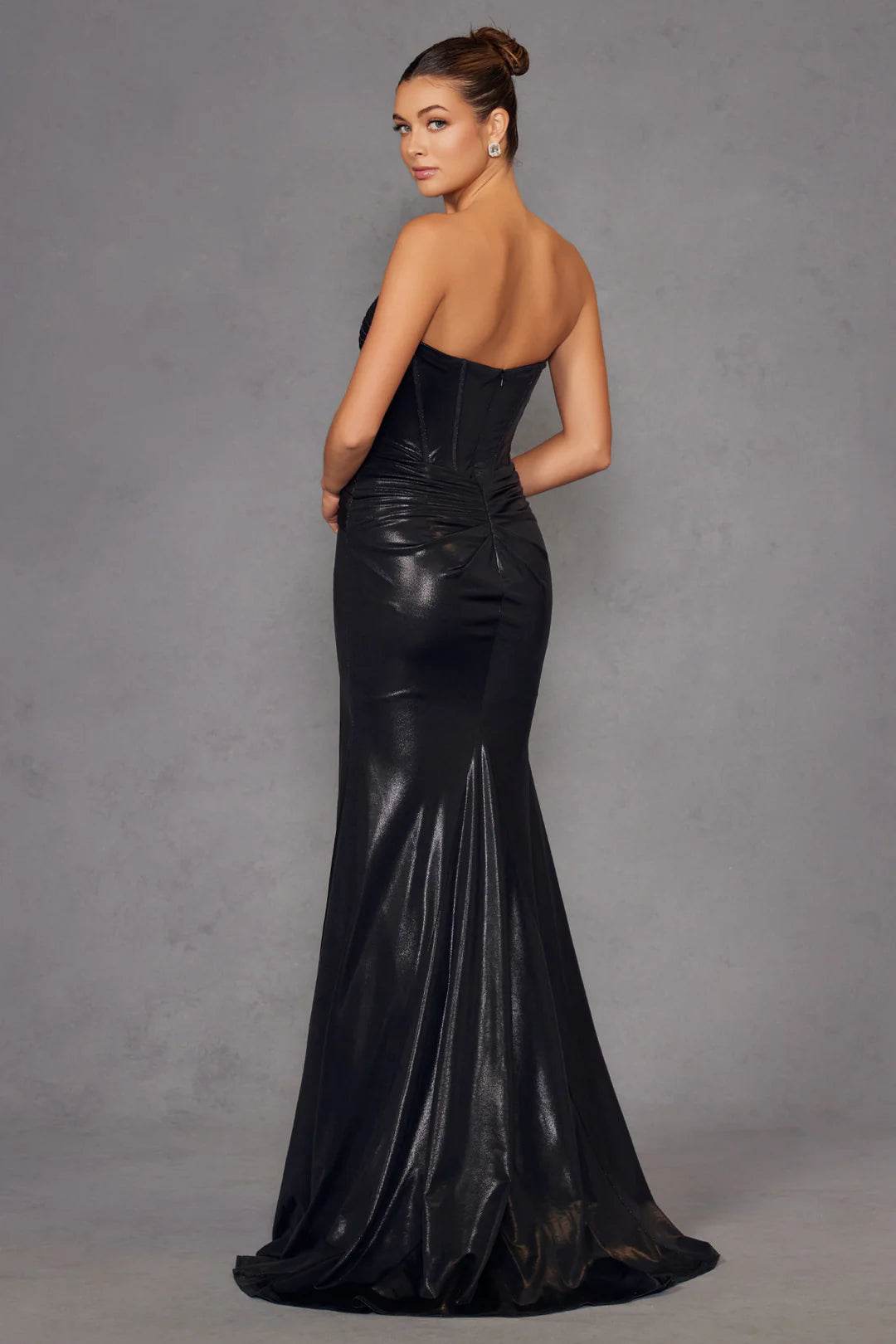 Juliet Strapless Sweetheart Neckline Bodice Fitted Sparkling Metallic Prom Dress JT2578H - Rosa Apparel