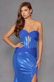 Juliet Strapless Sweetheart Neckline Bodice Fitted Sparkling Metallic Prom Dress JT2578H - Rosa Apparel