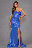 Juliet Strapless Sweetheart Neckline Bodice Fitted Sparkling Metallic Prom Dress JT2578H - Rosa Apparel