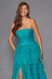 Juliet Strapless Tiered A-line Slit Gown JT2542S - Rosa Apparel