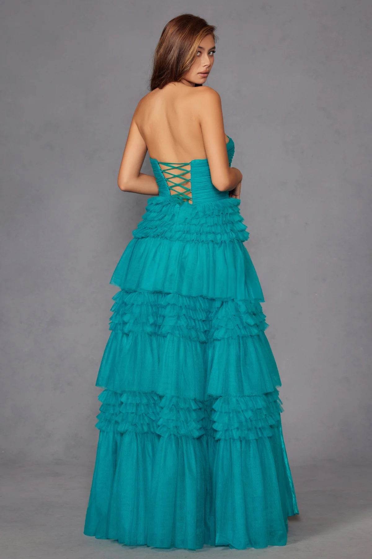Juliet Strapless Tiered A-line Slit Gown JT2542S - Rosa Apparel
