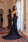 Juliet Strappy Corset Mermaid Gown with Appliqué and Detachable Neck Scarf JT2628L Black