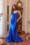 Juliet Strappy Corset Mermaid Gown with Appliqué and Detachable Neck Scarf JT2628L Royal Blue
