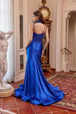 Juliet Strappy Corset Mermaid Gown with Appliqué and Detachable Neck Scarf JT2628L Royal Blue