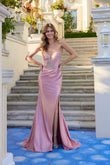 Juliet Sweetheart Neck Draped Satin Gown with Beaded Bodice and High Slit JT2627U Rose Gold