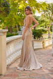 Juliet Sweetheart Neck Draped Satin Gown with Beaded Bodice and High Slit JT2627U Champagne