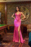 Juliet Sweetheart Neckline Beaded Corset Gown with High Front Slit JT2645K Fuchsia