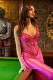 Juliet Sweetheart Neckline Beaded Corset Gown with High Front Slit JT2645K Fuchsia