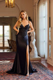 Juliet Sweetheart Neckline Beaded Corset Gown with High Front Slit JT2645K Black