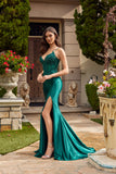 Juliet Sweetheart Neckline Beaded Corset Gown with High Front Slit JT2645K Emerald Green