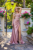 Juliet Sweetheart Neckline Lace Embroidered Corset Gown with High Slit JT2644K Rose Gold