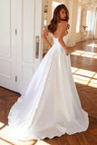 Juliet Stunning Swoop Neckline A-Line Satin Wedding Dress JT2885CW - Rosa Apparel