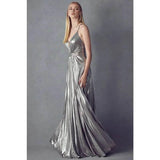 Juliet 226 Pleated V-neck Prom Evening Dress - Rosa Apparel
