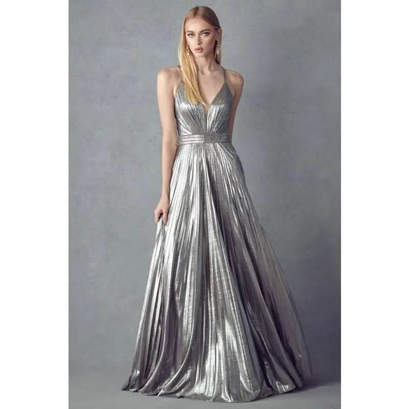 Juliet 226 Pleated V-neck Prom Evening Dress - Rosa Apparel