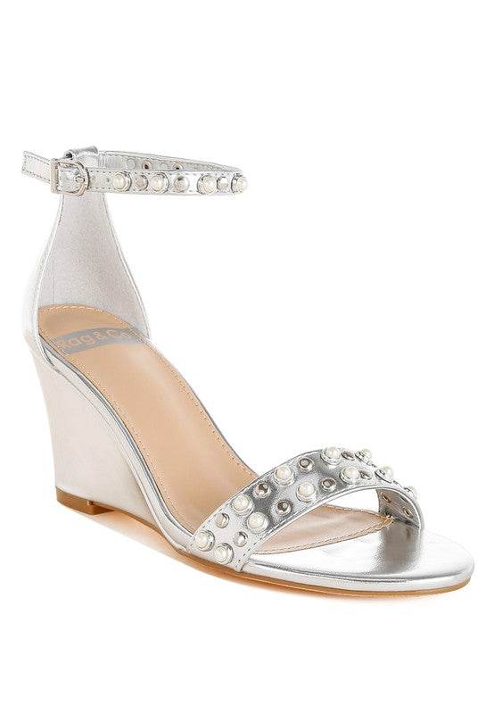 Jumera Metallic Pearl Embellished Wedges – Women’s Evening Wedges by Rosa Apparel - Rosa Apparel