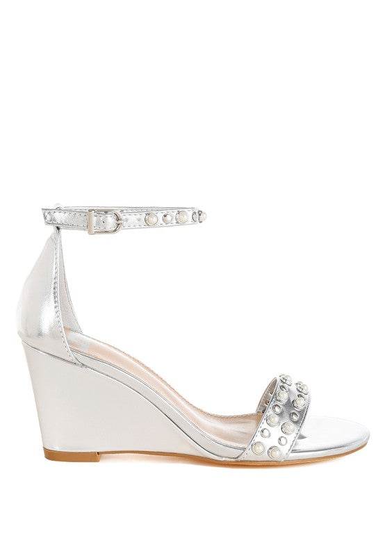 Jumera Metallic Pearl Embellished Wedges – Women’s Evening Wedges by Rosa Apparel - Rosa Apparel